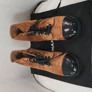 CHANEL Black & Cognac Suede Booties Sz 40